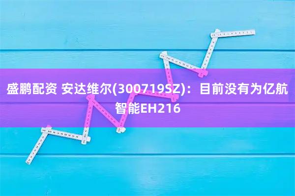 盛鹏配资 安达维尔(300719SZ)：目前没有为亿航智能EH216